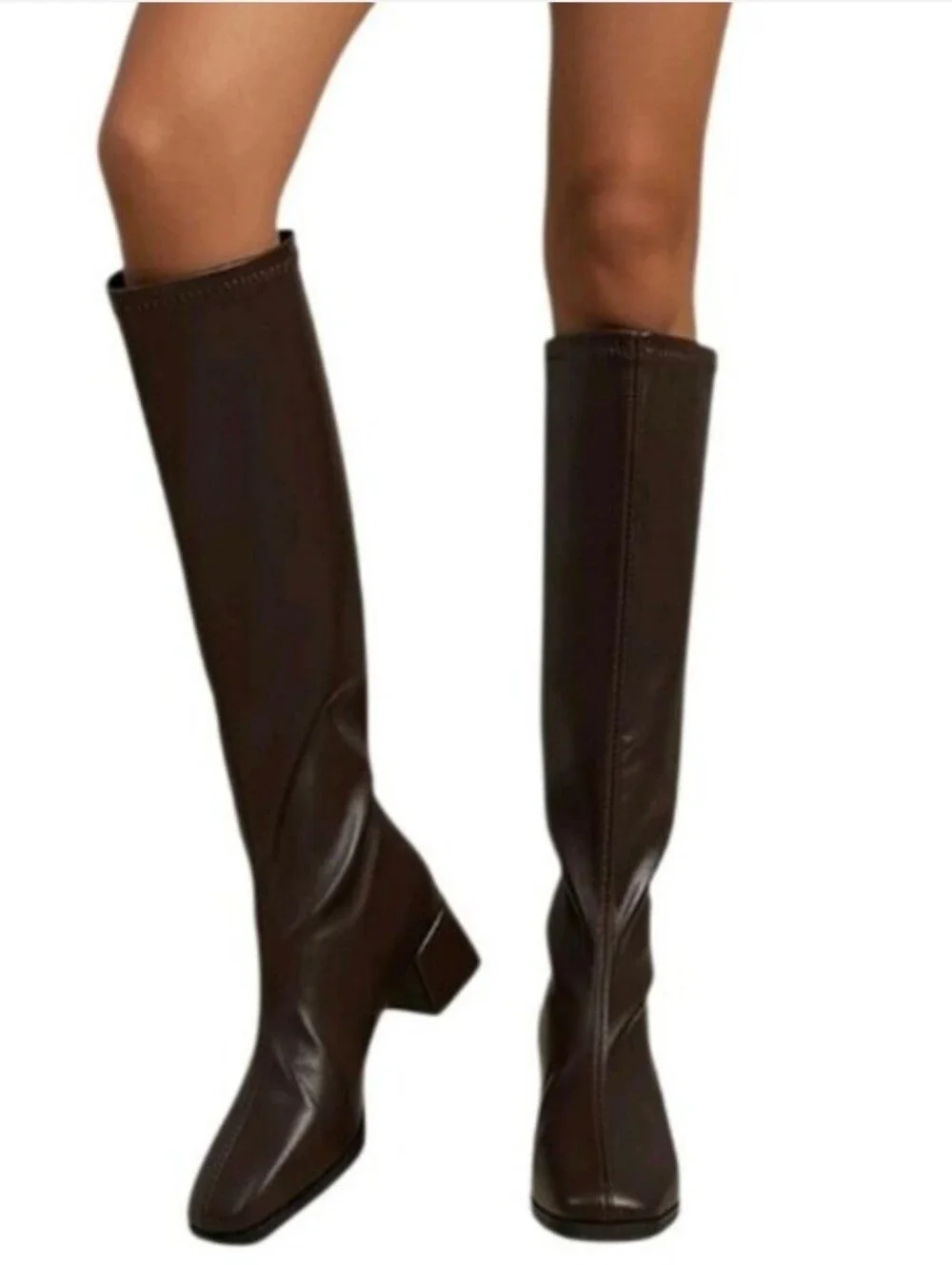 Tall Block Heel Knee Boots in Dark Brown